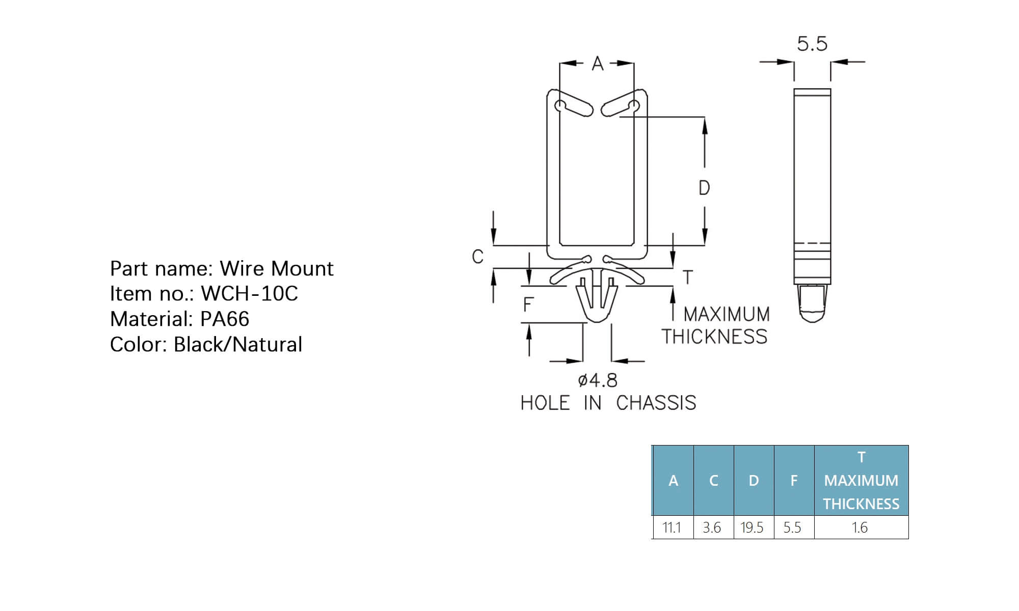 Plastic Wire Mount WCH-10C